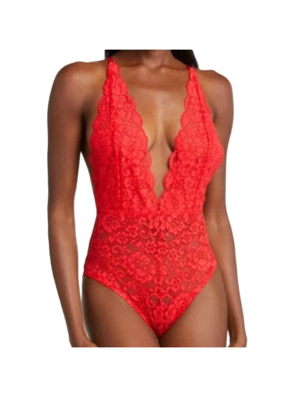 Comin in HAHt Lace Bodysuit Siren Red Lingerie Bridal Medium #62416A